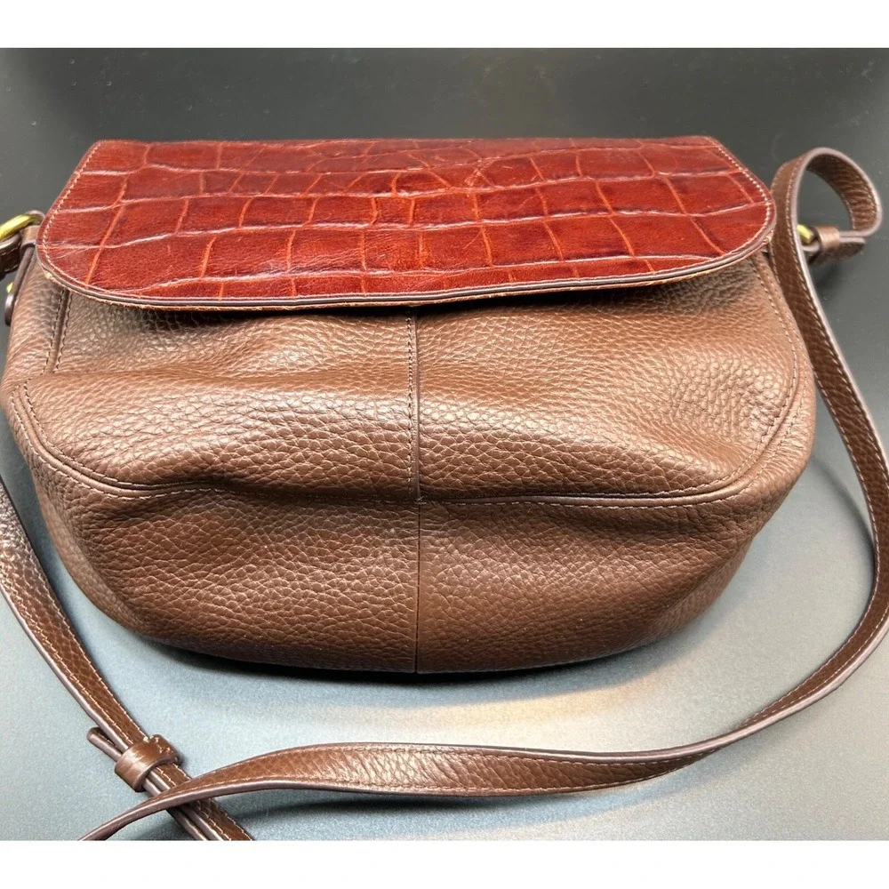 Fossil‎ Leather Brown Reptile Flap Small Crossbody Purse Handbag